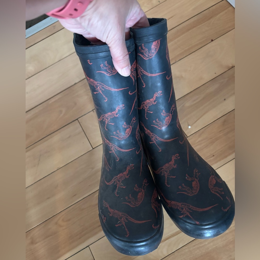 Black Rain Boots with Dinosaur Print